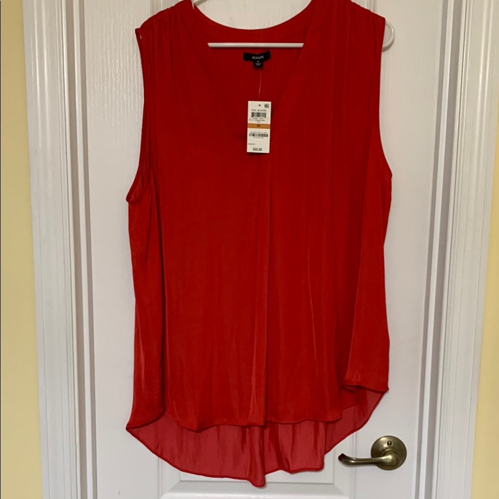 Alfani Sleeveless Asymmetrical Red Blouse